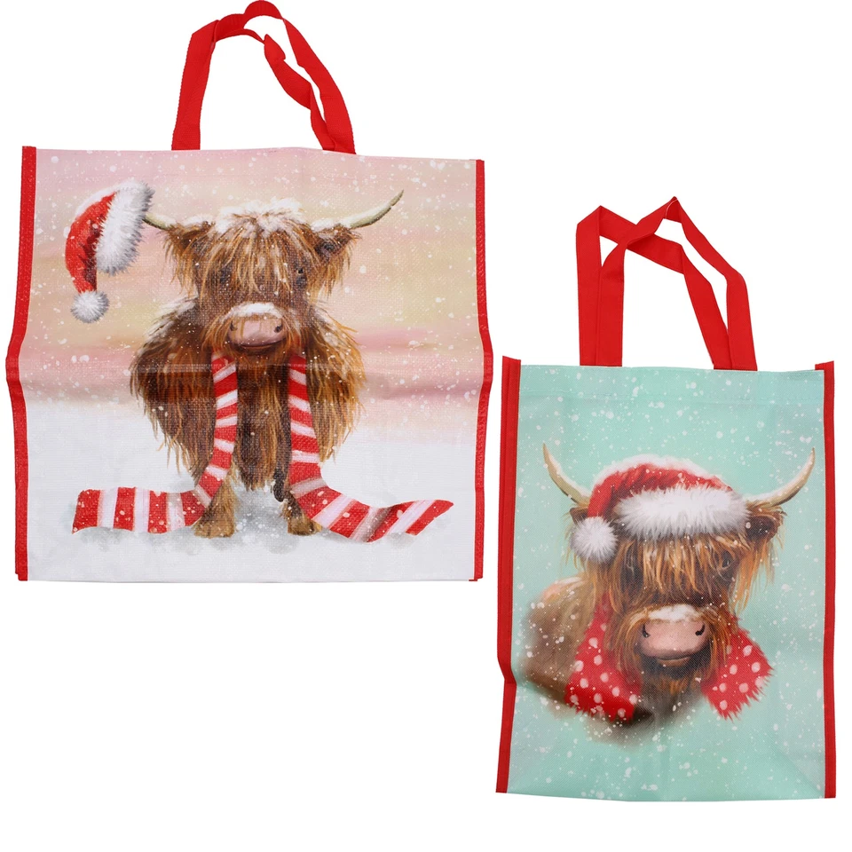 DESIGN GROUP LTD Large Christmas Gift Bag Highland Cow Xmas Presents Bag - Choose Design