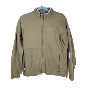 Marmot Fleece Jacket Womens Medium Full Zip Olive Green Purple Trim - Foto 1 di 4