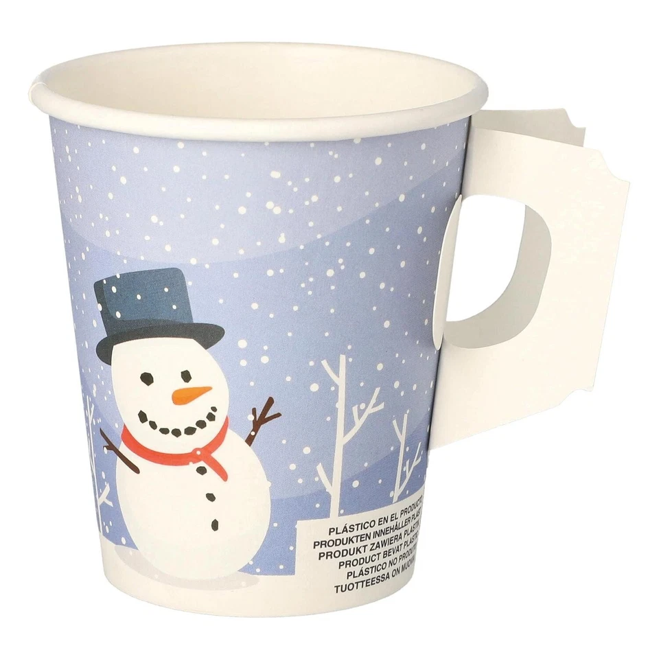 VEPATIM 100x BIO Henkelbecher Kaffeebecher Glühweinbecher Wintermotiv Schneemann 200 ml