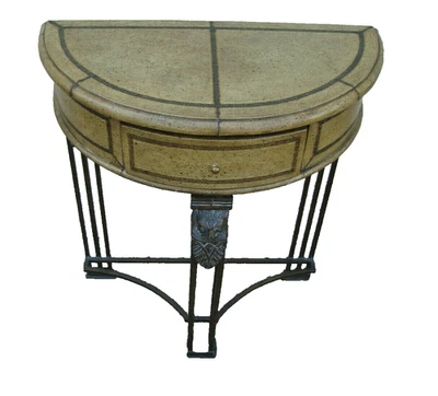 60439 Elegante Mesa Consola Decoradora Media Luna con Base Figura Hierro + Cajón Foto 1 de 4