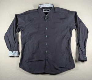 Jared Lang Shirt Mens Size XXL Blue Geometric Flip Cuff Butterflies Embroidered - Picture 1 of 12