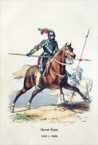 HENRI IV - CHEVAU-LÉGER en ARMURE chargeant l'ennemie - Gravure du 19e siècle - Picture 1 of 2