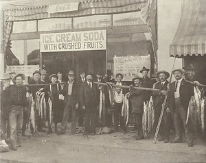 "Helado de soda de soda WESTERN Street Scene Hombres Pescado DE COLECCIÓN 764 11"" x 14" - Imagen 1 de 1