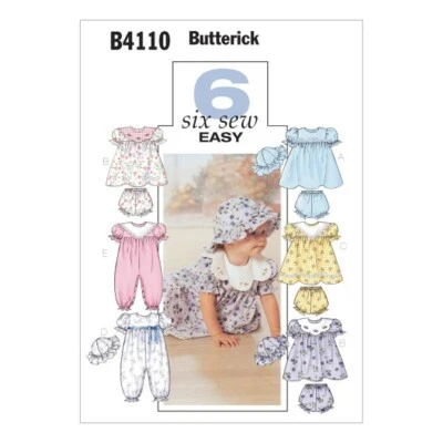 Butterick Sewing Pattern 4110 Baby Cute Dress Babygrow Hat & Trousers - Image 1 of 2