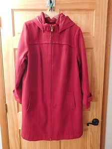 ISAAC MIZRAHI LIVE! Detatchable Hooded Zip Front Red Melton Parka 2X NWOTs - Picture 1 of 8