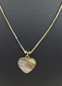 Vtg Liquid Silver Necklace & Matching Bracelet w/ Mother of Pearl Heart Pendant - Picture 1 of 8