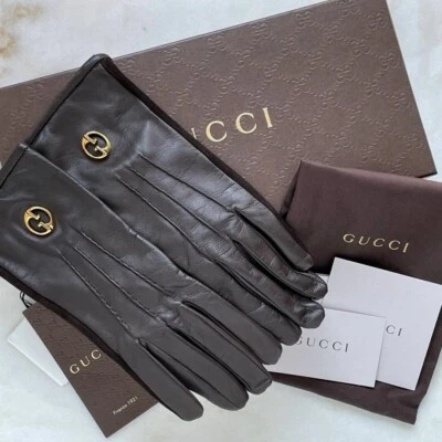 Auténticos Guantes Gucci Vintage Cuero Gamuza Marrón Talla 7.5 Sin Stock No Usados Foto 1 de 4