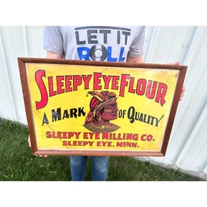 Original Sleepy Eye Flour Paper Litho Framed Sign Advertising Native American - Picture 1 of 15