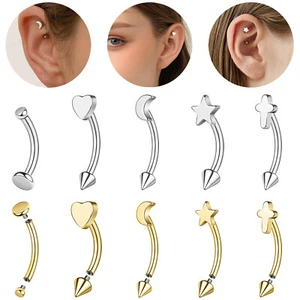 5Pcs Surgical Steel Eyebrow Rings Curved Barbell Navel Lip Helix Tragus Piercing - Picture 1 of 36