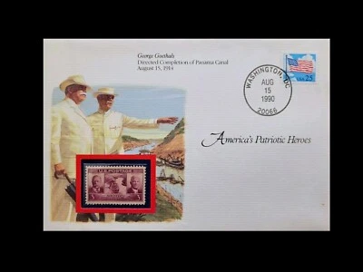 1990 WASHINGTON DC AMERICAS PATRIOTIC HEROES GEORGE GOETHALS  3c STAMP FDC  - Image 1 of 3