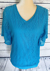 Allison Daley Women?s Small Blouse Blue Lace Overlay Liner Short Wide Sleeves