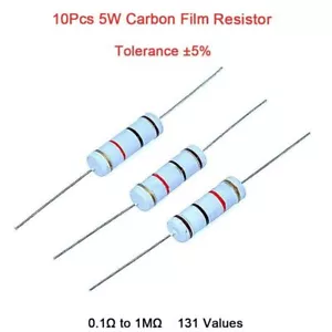 Rango de valor de resistencia de película de carbono de 5 W de 0,1 Ω a 1 MΩ ±5% de tolerancia - Imagen 1 de 3