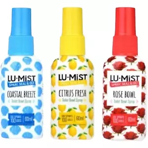 3 x 60ml Lu-Mist Toilet Bowl Spray Citrus Fresh, Rose Bowl, Coastal Breeze vipoo - Picture 1 of 3