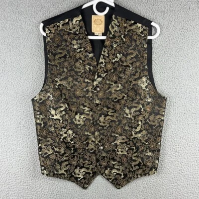 Vintage Wah Maker Size Medium Gold Dragon Floral Print Sleeveless Suit Vest - Image 1 of 4