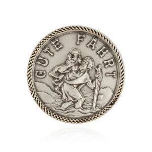 3D Autoplakette Gute Fahrt 3cm Schutzpatron Christophorus gelb Rand diamantiert - Picture 1 of 1