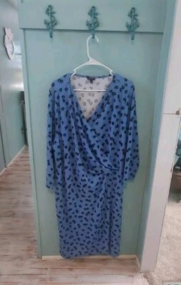 Talbots Womens Plus Size 3X Faux Wrap Midi Dress Blue Black Floral  - Image 1 of 4