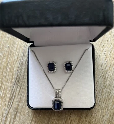 Blue Sapphire Jewelry Set - Earrings and Necklace  - Image 1 of 2