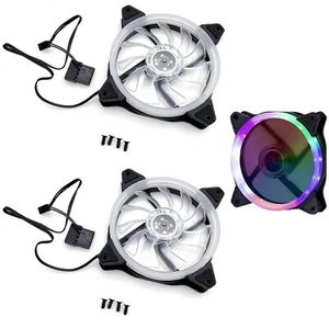 2x DC 12V RGB LED à faible bruit 12cm Ventilateur refroidissement boîtier PC ... - Afbeelding 1 van 8