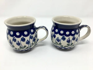 Set/ 2 Polish Pottery Bubble Mug 8oz Bleeding Heart Peacock Ceramic Boleslawiec - Picture 1 of 4