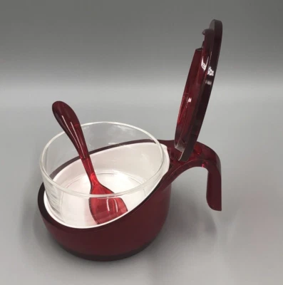 Guzzini Italia Rojo y Blanco Acrílico Azúcar Parmesano Tarro Olla Cuenco con Cuenco de Vidrio Foto 1 de 4