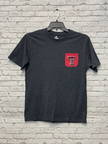 Colosseum Texas Tech Pocket T-Shirt Women's Size M Heathered Gray and Red Logo Cover