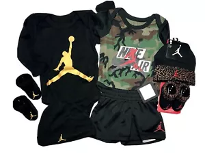 Air JORDAN/NIKE Baby BOYS 7pc GIFT SET: Bodysuit, Short, Hats & Booties. 0-6M. - Picture 1 of 8