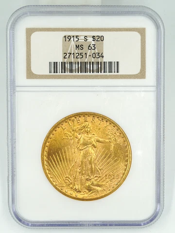 1915-S NGC MS63 Saint Gaudens Double Eagle $20 Gold Cover
