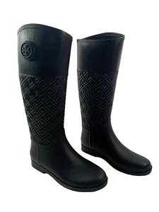 Tory Burch Marion Quilted Rain Boots Size 9 Black NIB Style # 50898 - Picture 1 of 10
