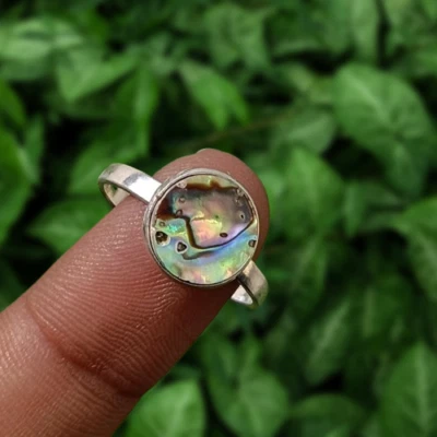 Maravilloso anillo de piedras preciosas concha de abulón 1 pieza enchapado en plata 925 joyería EE. UU. TALLA 10 " Foto 1 de 4