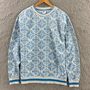 Nike NSW Club Fleece Festive Jumper Sweatshirt Mens Large Snowflakes Holidays - Picture 1 of 12