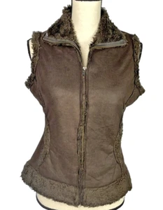 Cripple Creek Women Brown Vest Size Small Zip Up Fur Lined Pocket Top_3559 - Picture 1 of 5
