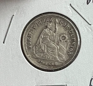 1874 YJ Peru 1/5 Sol - Old Cleaning - Silver L2 - Picture 1 of 2