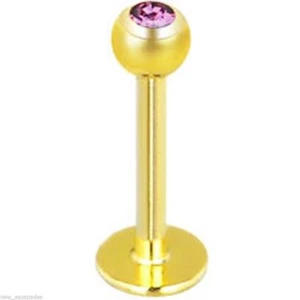 Labret Chin Stud Gold IP Purple Light 5mm Gem Ball 14 Gauge 5/16" - Picture 1 of 3