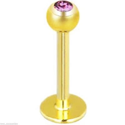 Labret Chin Stud Oro IP Púrpura Luz 5mm Gema Bola Calibre 14 5/16"  Foto 1 de 3