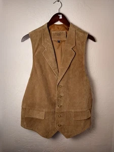 Roundtree Yorke Original Leather Vest Mens Large Brown Western Cowboy Button Top - Picture 1 of 9