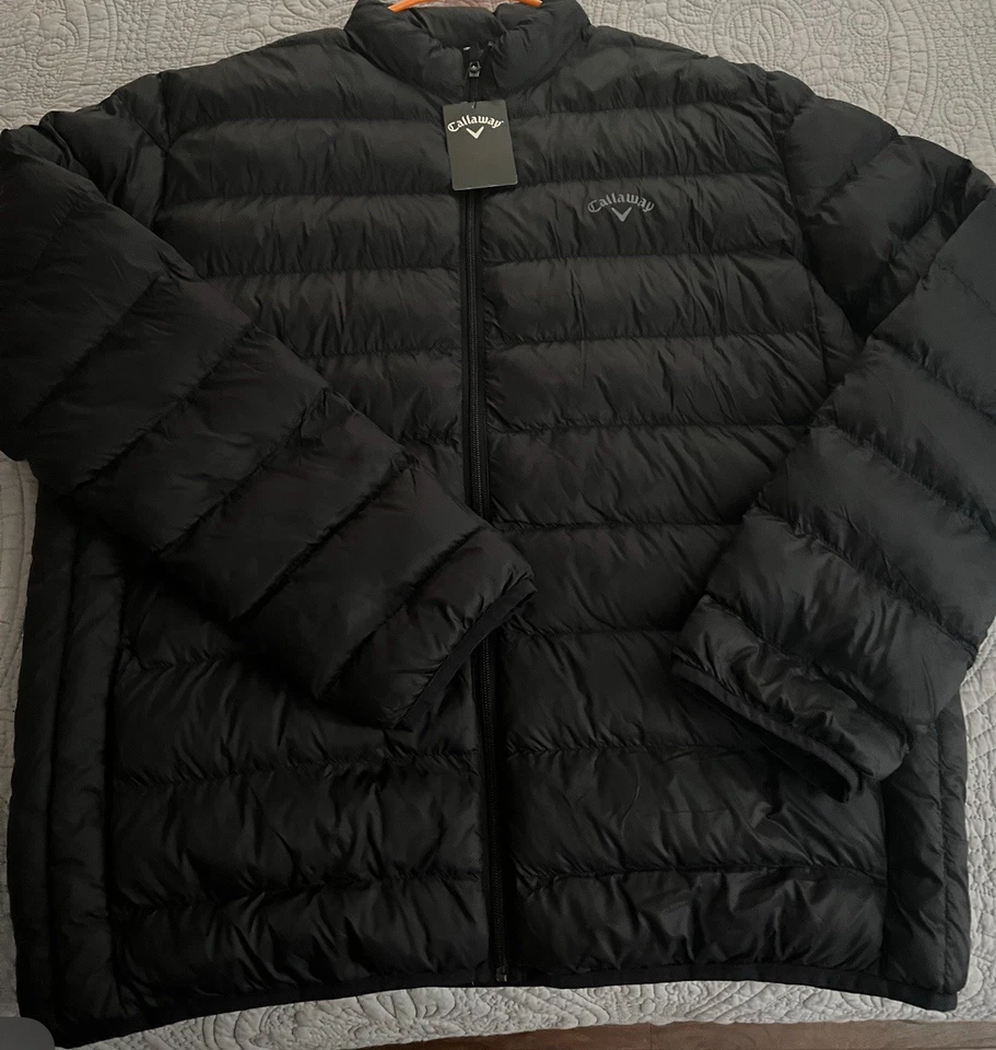 Chaqueta acolchada de golf Callaway imitación plumón cremallera completa bolsillos caviar negra talla grande Foto 1 de 3