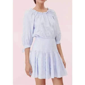 Rebecca Taylor Blue Stripe Elbow Sleeve mini Dress sz 2 flirty fit/ flare party - Picture 1 of 14