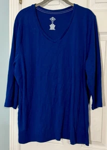 Camiseta St. John’s Bay Azul Marino Manga 3/4 Cuello en V, 2X - Imagen 1 de 5