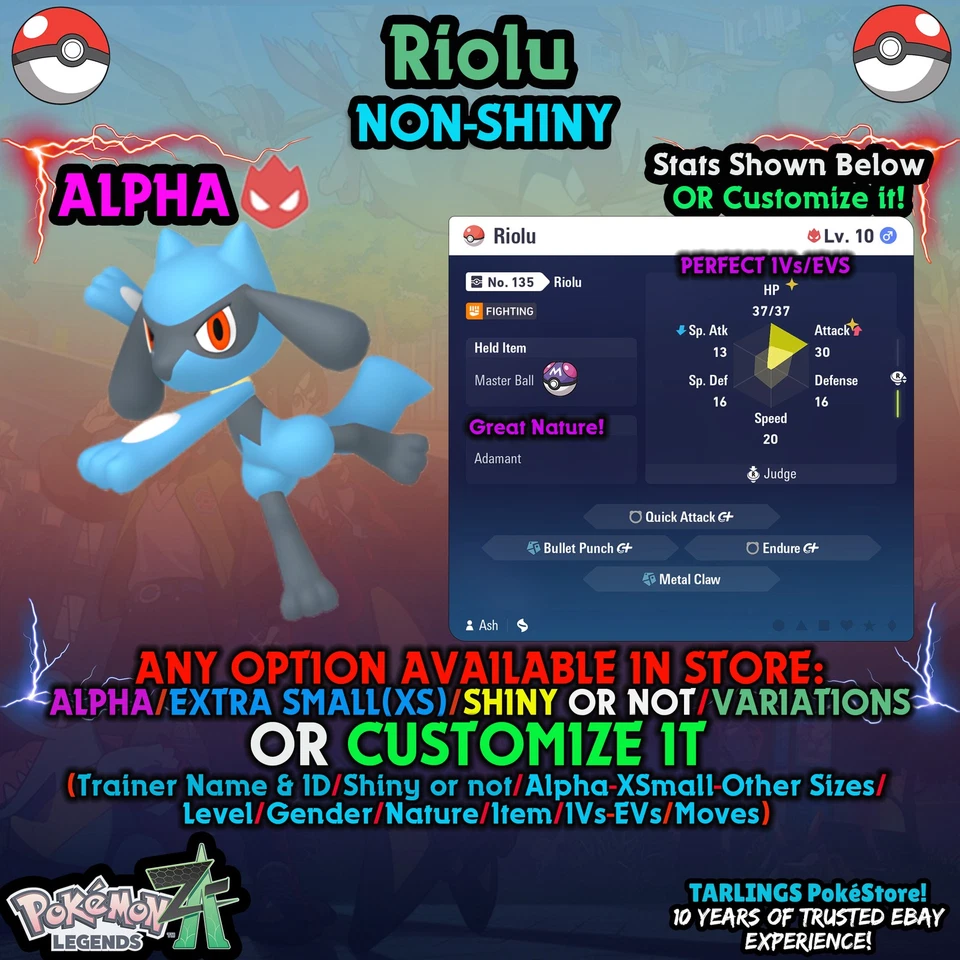 Pokemon Legends ZA 🦖 Riolu ALPHA LVL10 🎗️ BATTLE READY 🎗️ IVs/EVs/Nature - Image 1 of 1