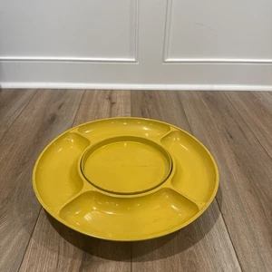 Vintage Lazy Susan Midcentury Modern Chip & Dip Yellow Rotating Tray 15” Wide - Picture 1 of 9