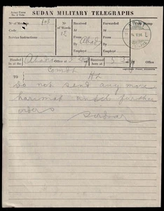 1898 SUDAN Military Campaign TELEGRAM from Lord Kitchener (Sirdar) to Wadi Halfa - Picture 1 of 1