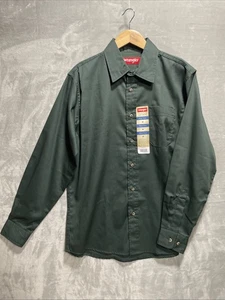 Wrangler Long Sleeve Shirt Mens M Green Button Down Cotton Blend Western Cowboy - Picture 1 of 8