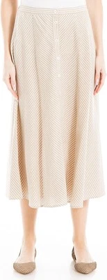 Falda Max Studio para mujer de lino teñido con hilo + botones caqui/blanco 100 % algodón pequeña Foto 1 de 3