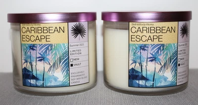 Bath & Body Works Caribbean Escape 14,5 унц 3 фитиля ароматические свечи набор из 2 новых - Изображение 1 из 3
