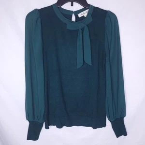 Indigo Rose Top Small Green Sheer Sleeve Bow - Imagen 1 de 11