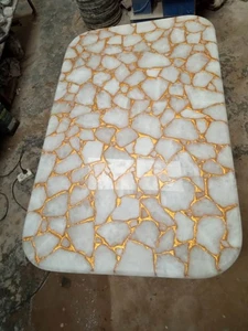 White Quartz Coffee Table Top with Golden Foil | 12x12 Inches Quartz Patio Table - Picture 1 of 6