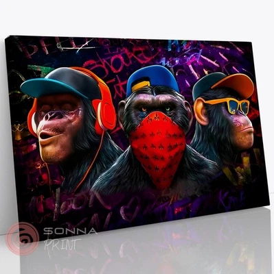 BANKSY 3 MONOS SABIOS GRAFFITI ARTE CALLEJERO LIENZO IMAGEN IMPRESIÓN ENMARCADA PROFUNDA Foto 1 de 4