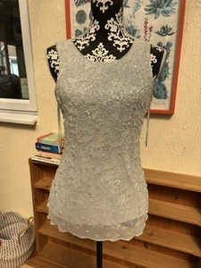 Evening Beaded Y2K Top Vintage Embellished Floral Neck UK 8-10 sheer lined - Picture 1 of 8