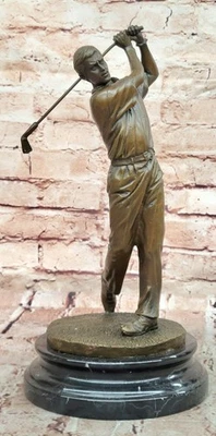 Signed; Milo, REAL BRONZE SCULPTURE GOLF GOLFER STATUE FIGURINE - Image 1 of 4
