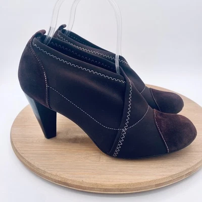 Taryn Rose Heels 8 Brown Mesh Suede Slip On Booties - Image 1 of 4